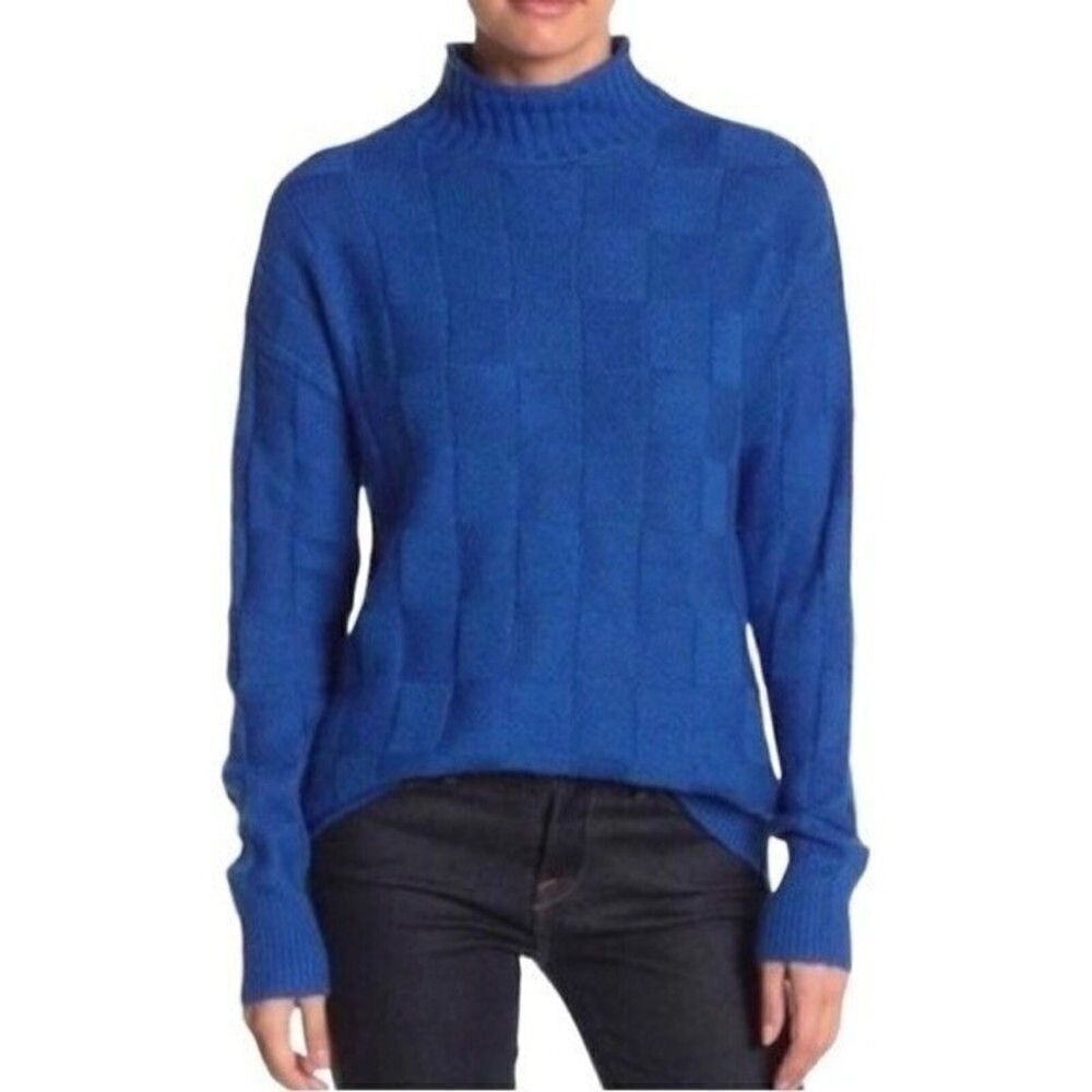Abound Blue Basket Weave Stitch Mock Neck Sweater